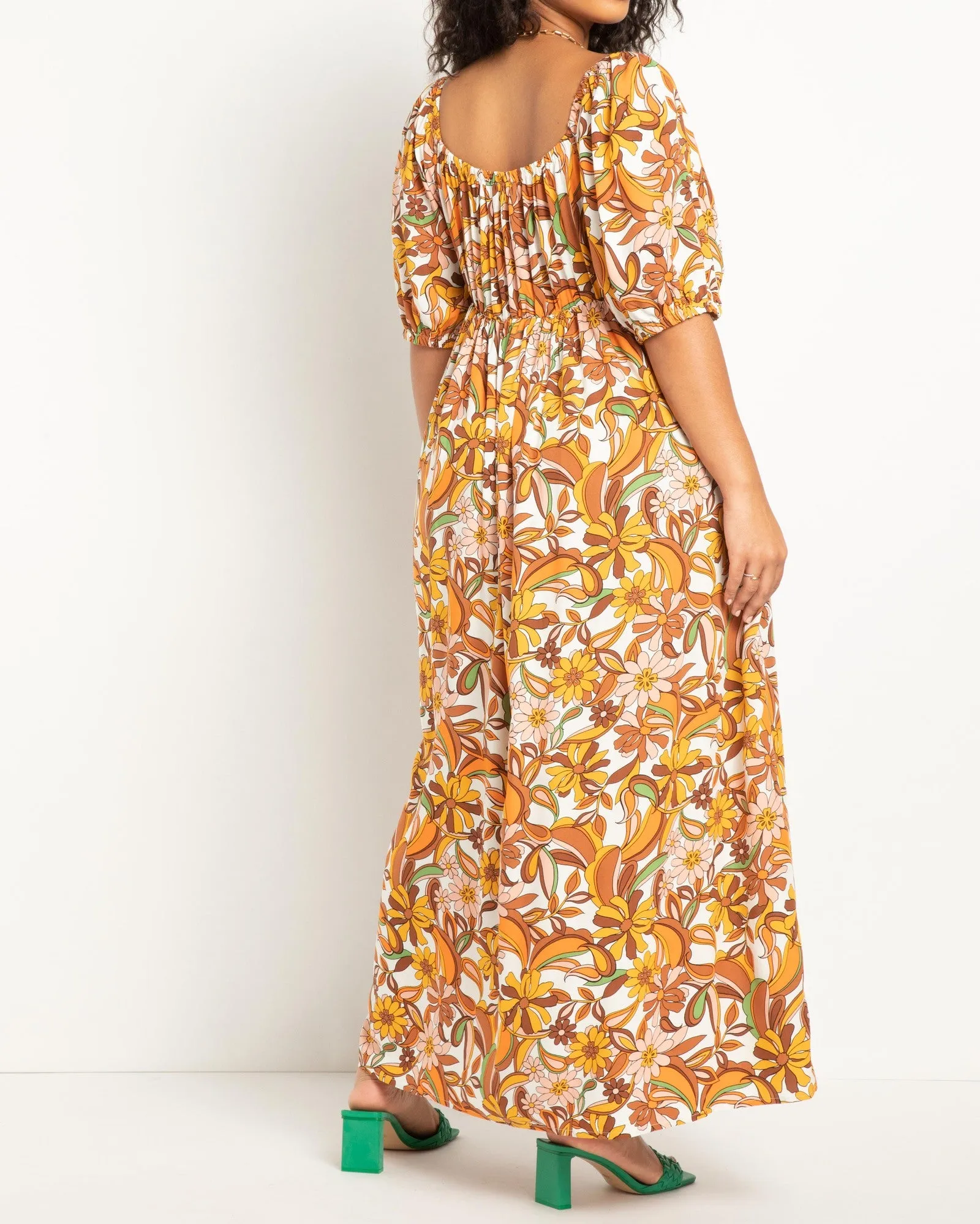 Isabella Safari Floral Summer Dress | Yellow / Rust