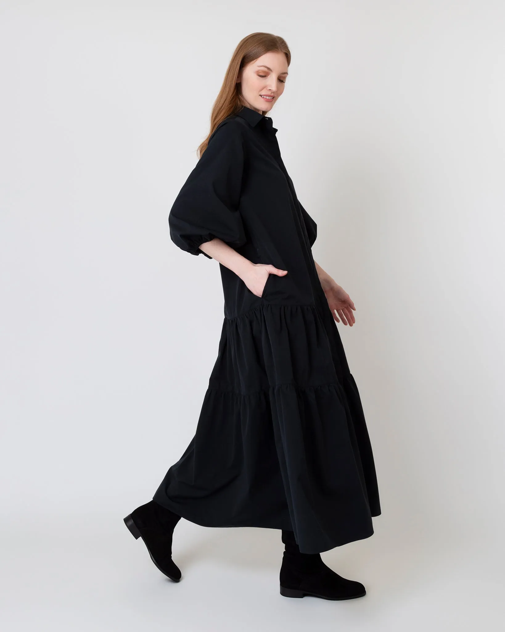 Isla Shirtdress in Black Poplin