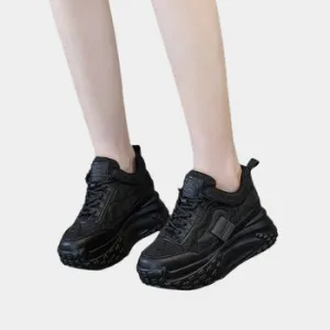 Joskaa 2024 New Black Platform Sneakers Genuine Leather