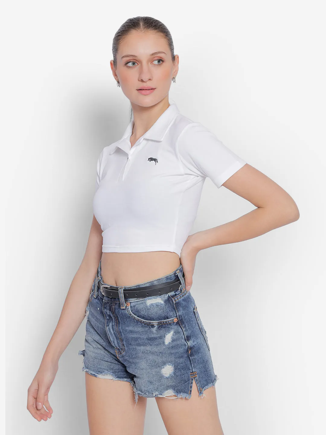 JUMP USA Pure Cotton Short Sleeve Polo Crop Top