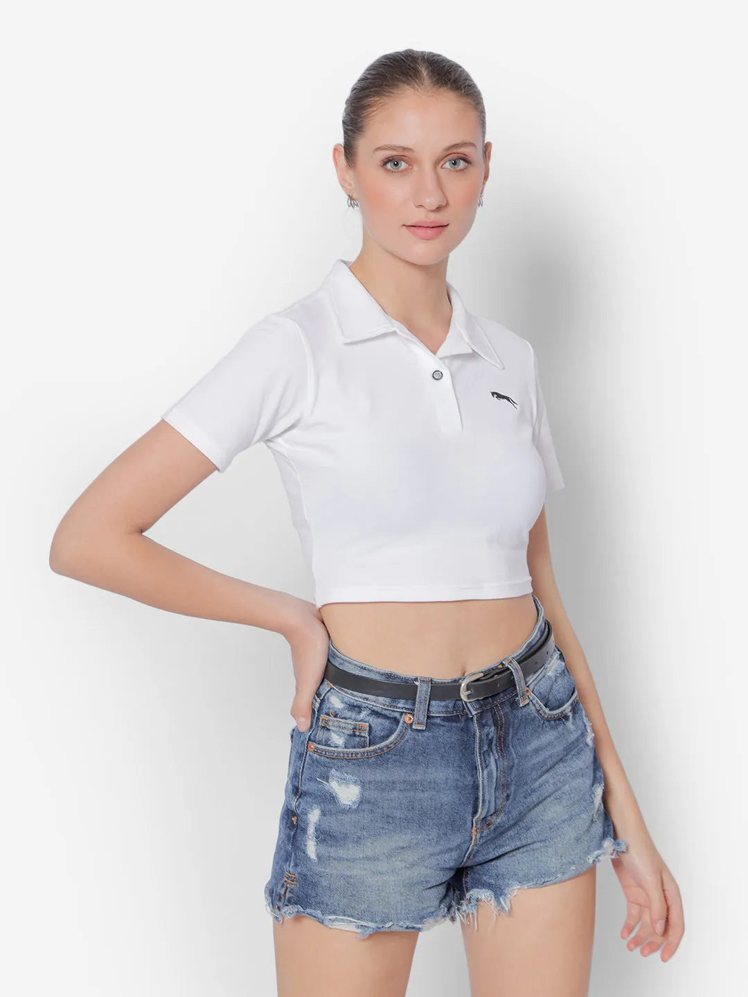 JUMP USA Pure Cotton Short Sleeve Polo Crop Top