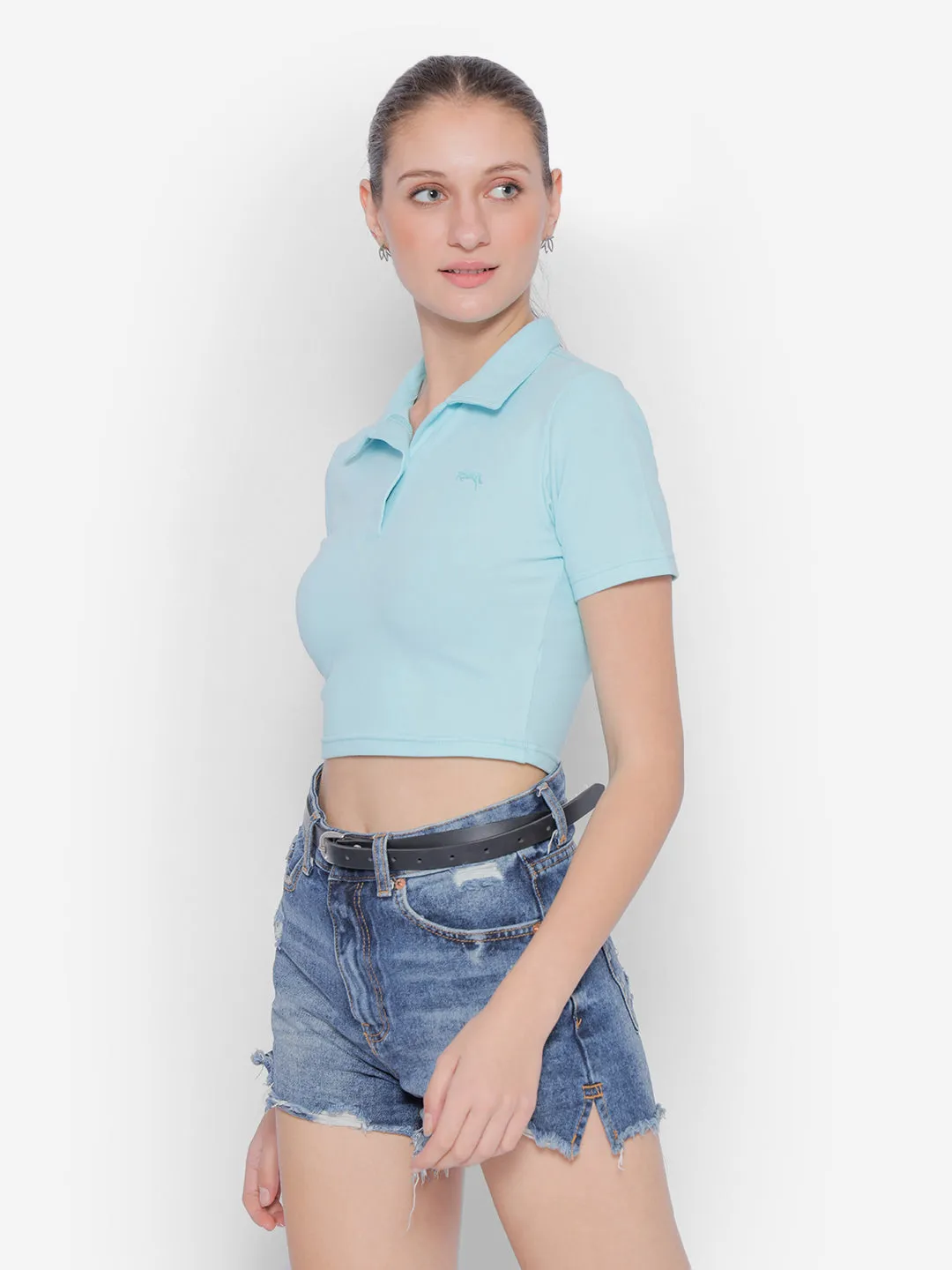 JUMP USA Pure Cotton Short Sleeve Polo Crop Tops