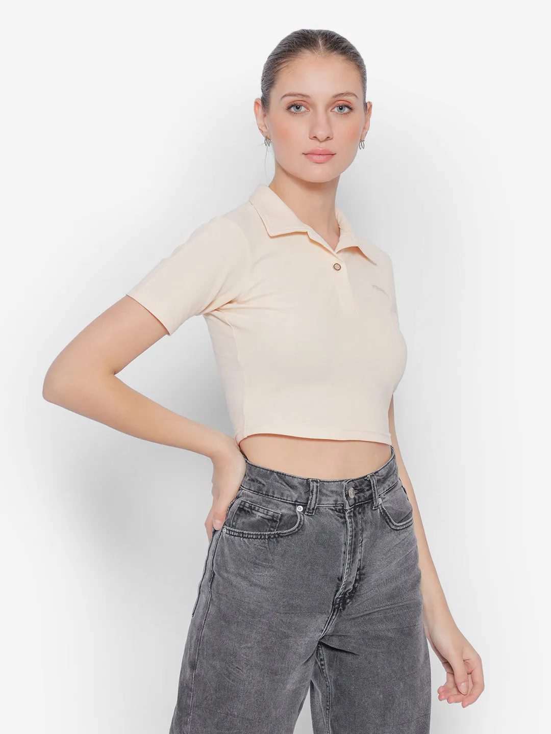 JUMP USA Pure Cotton Short Sleeve Polo Crop Tops