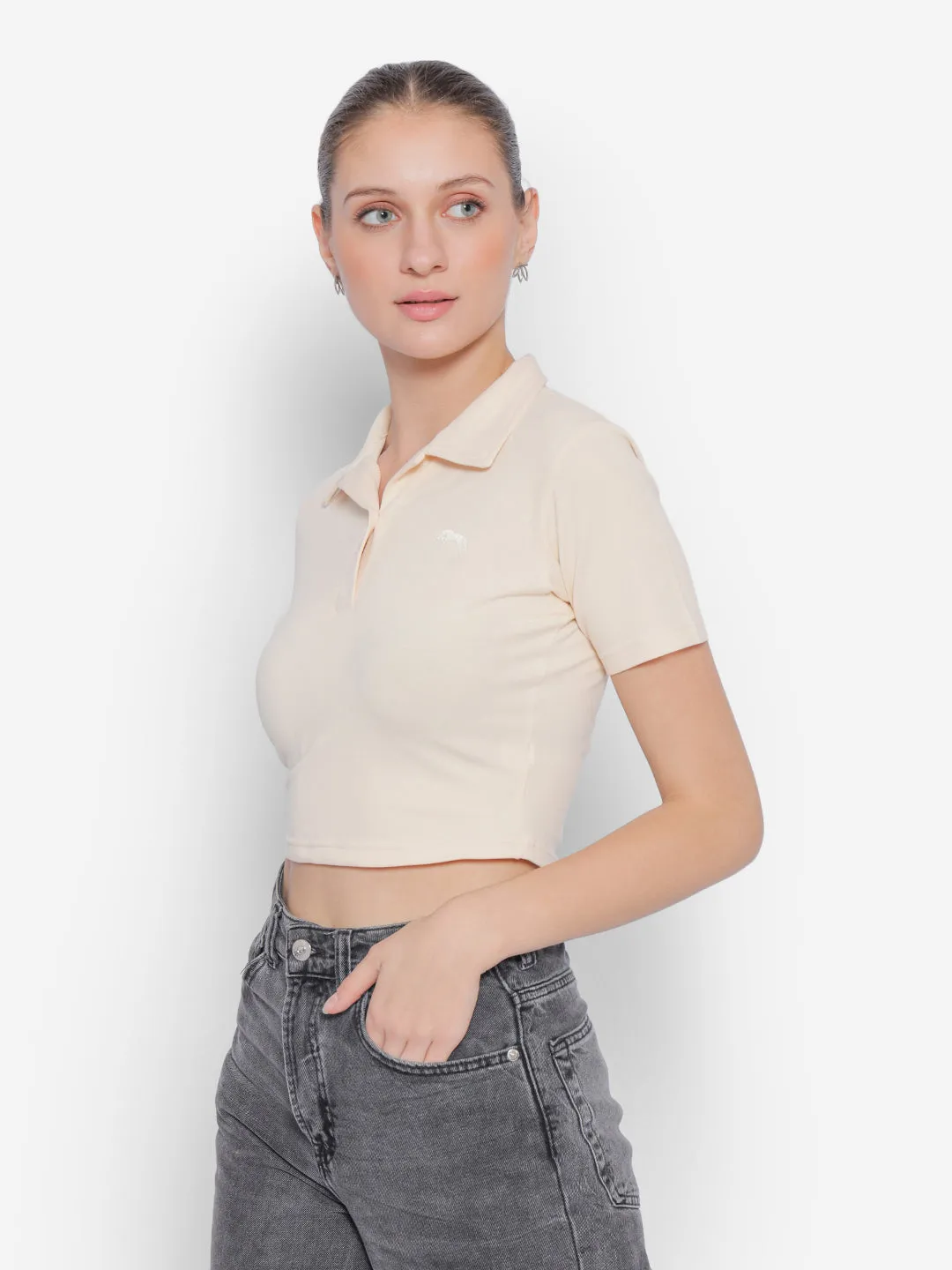 JUMP USA Pure Cotton Short Sleeve Polo Crop Tops