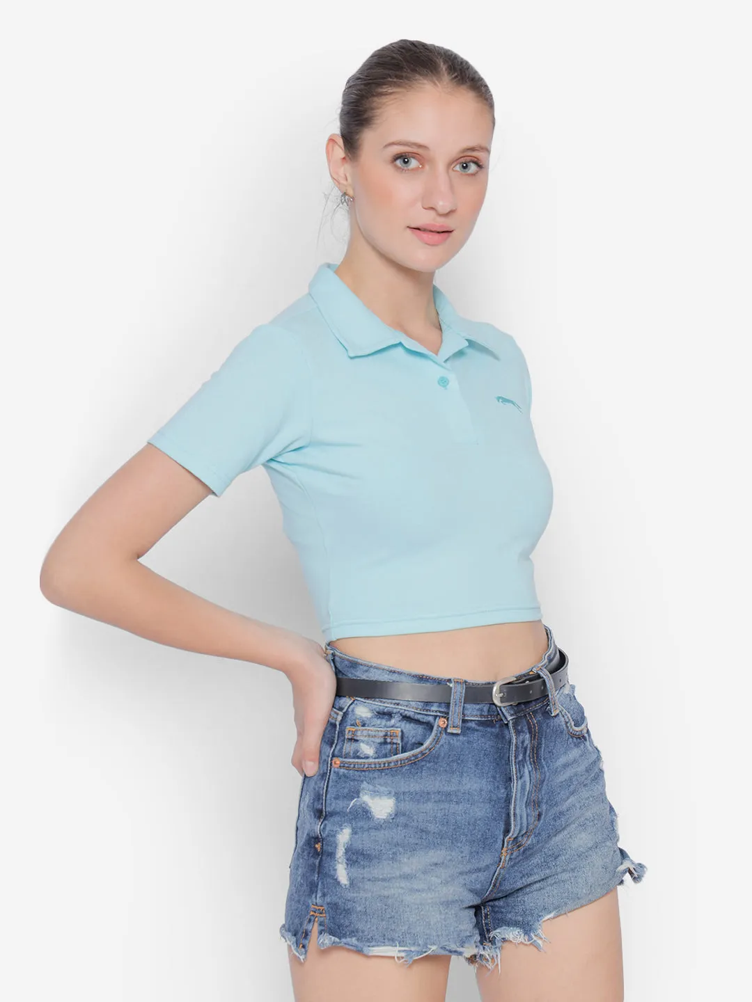 JUMP USA Pure Cotton Short Sleeve Polo Crop Tops