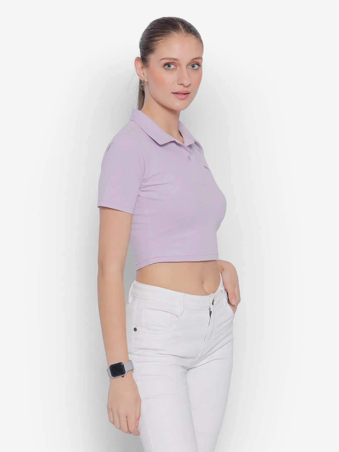 JUMP USA Pure Cotton Short Sleeve Polo Crop Tops