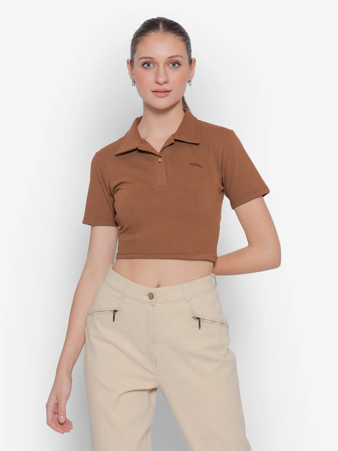 JUMP USA Pure Cotton Short Sleeve Polo Crop Tops