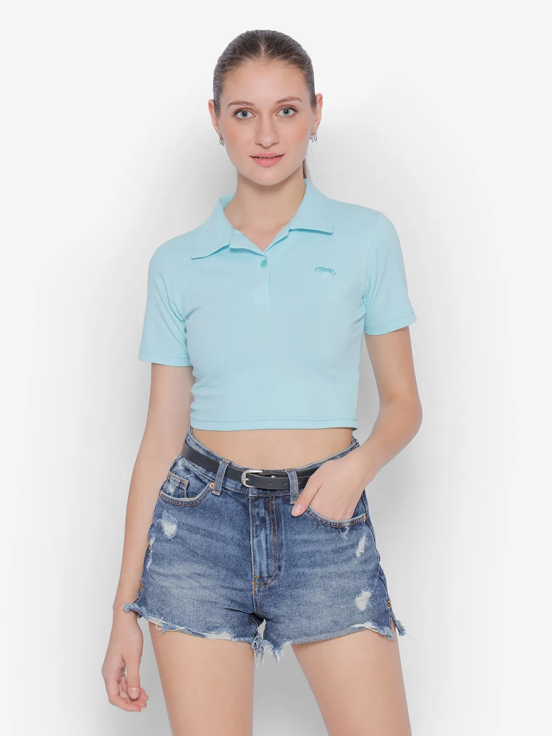 JUMP USA Pure Cotton Short Sleeve Polo Crop Tops