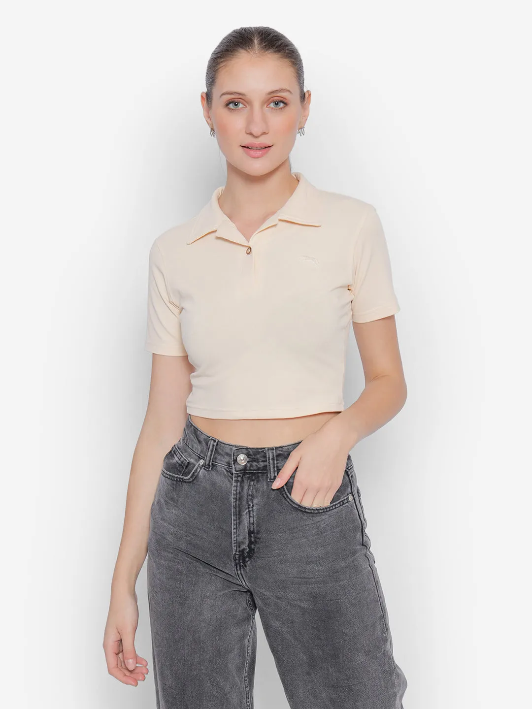 JUMP USA Pure Cotton Short Sleeve Polo Crop Tops