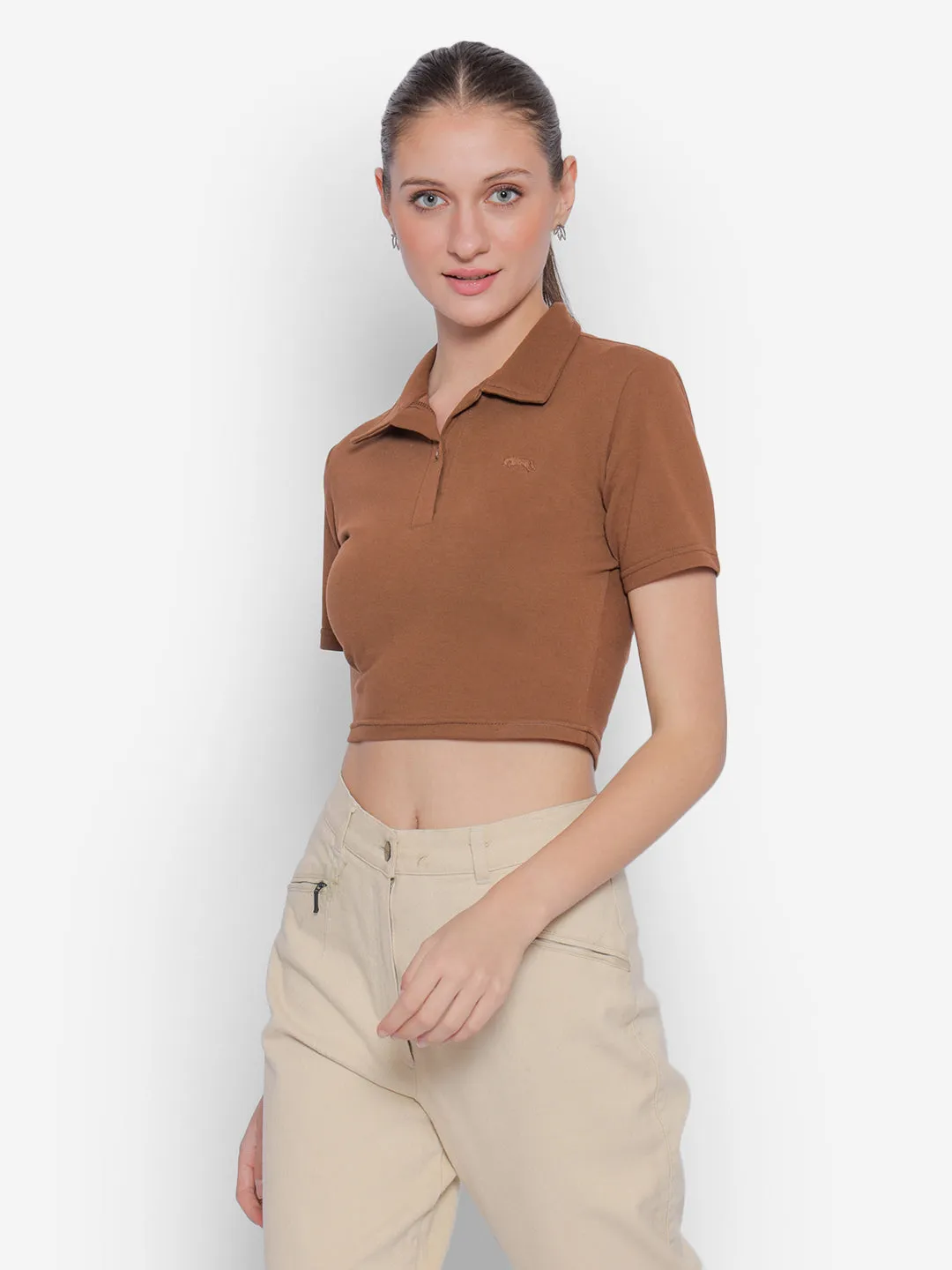 JUMP USA Pure Cotton Short Sleeve Polo Crop Tops