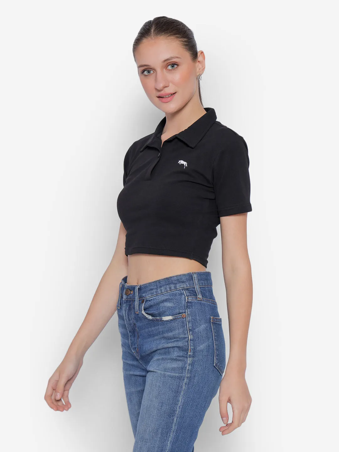 JUMP USA Pure Cotton Short Sleeve Polo Crop Tops