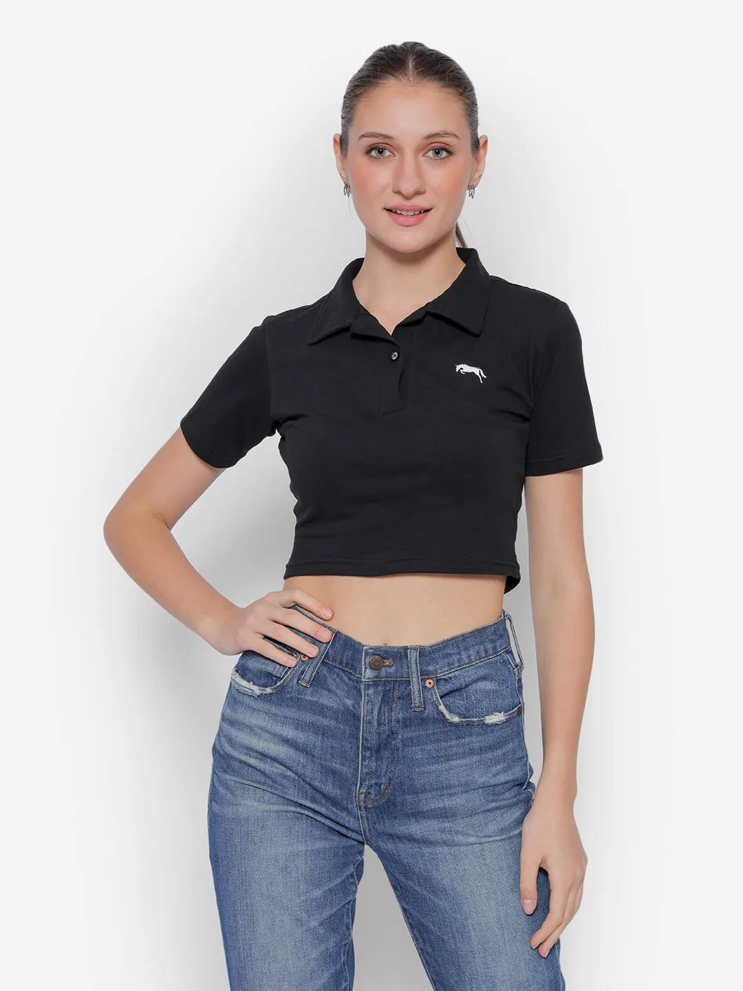 JUMP USA Pure Cotton Short Sleeve Polo Crop Tops