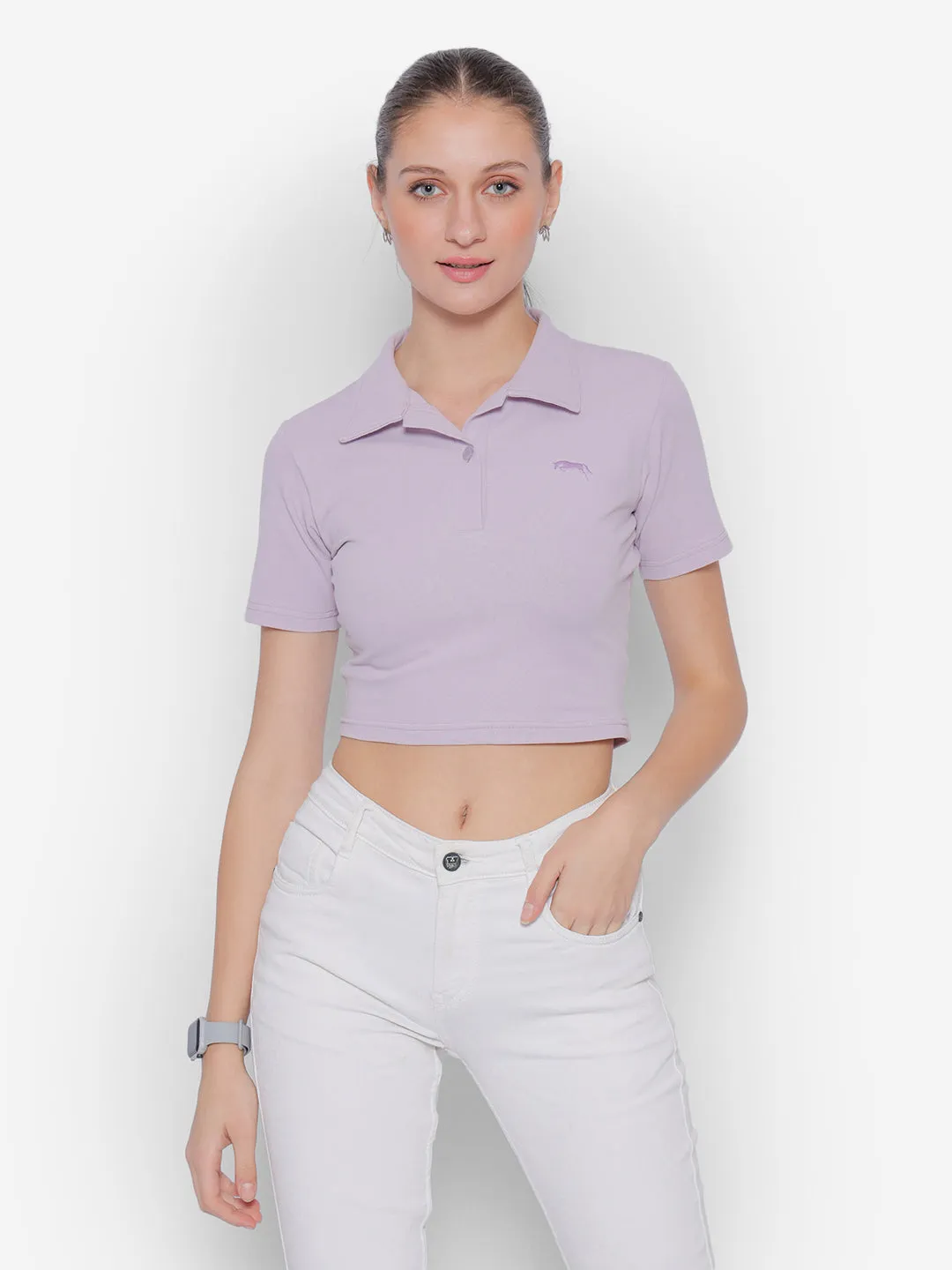 JUMP USA Pure Cotton Short Sleeve Polo Crop Tops