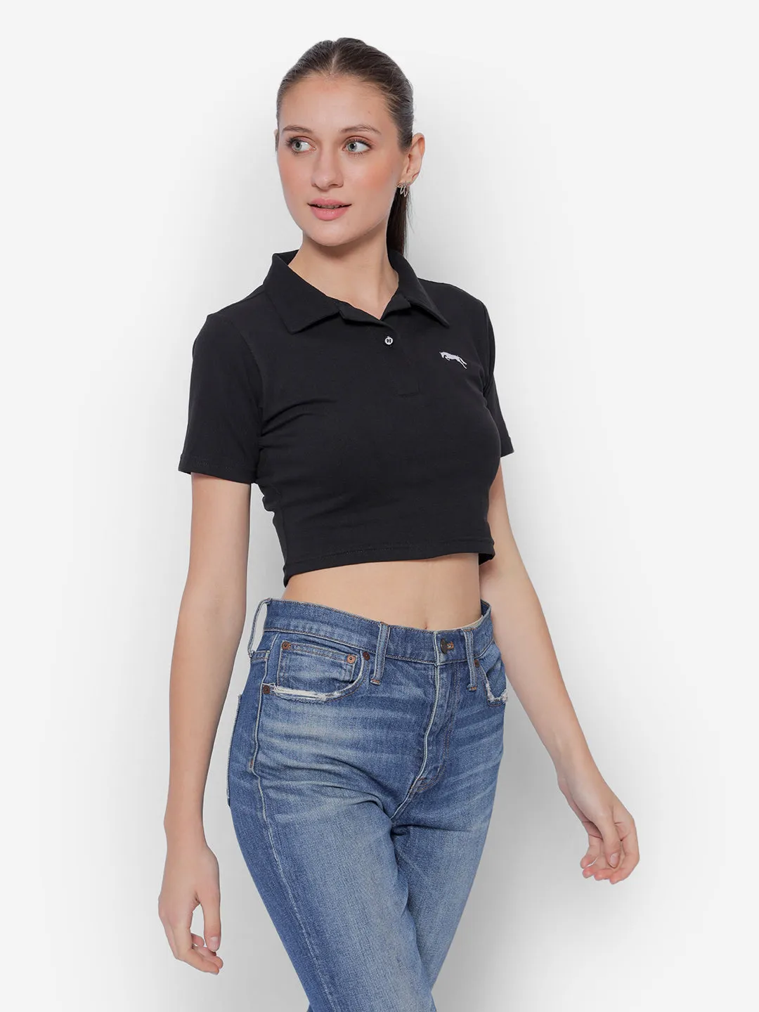 JUMP USA Pure Cotton Short Sleeve Polo Crop Tops