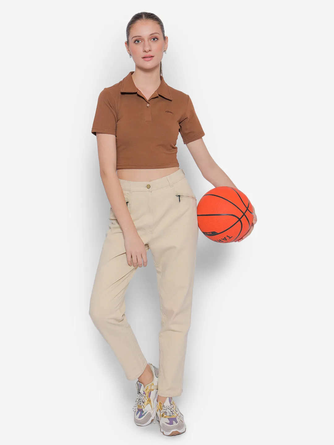 JUMP USA Pure Cotton Short Sleeve Polo Crop Tops