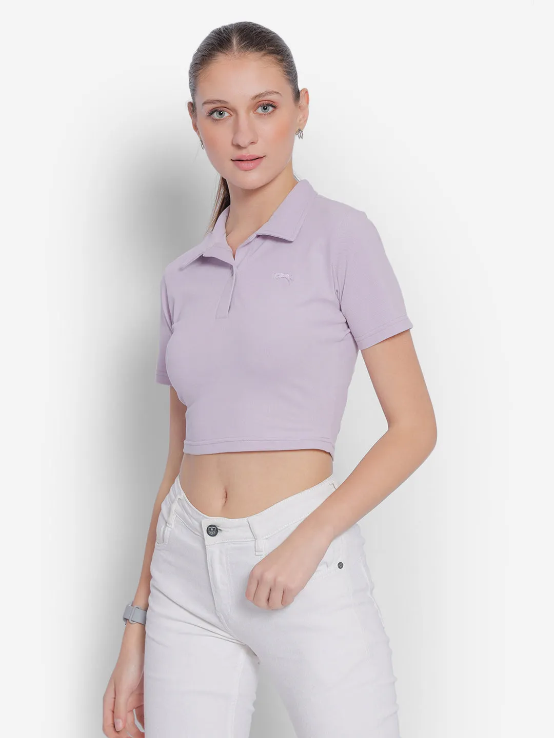 JUMP USA Pure Cotton Short Sleeve Polo Crop Tops