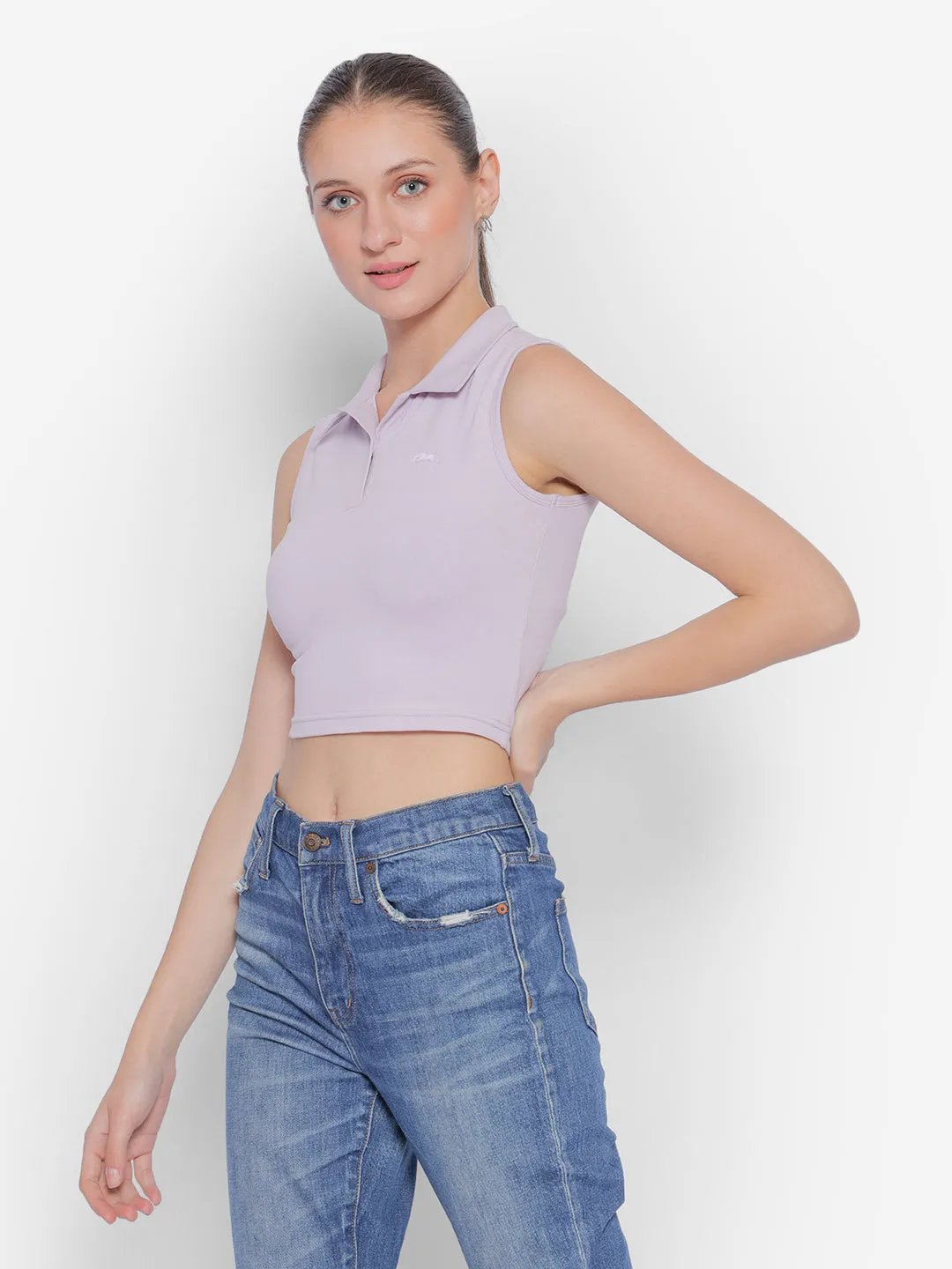 JUMP USA Pure Cotton Sleeveless Polo Crop Top