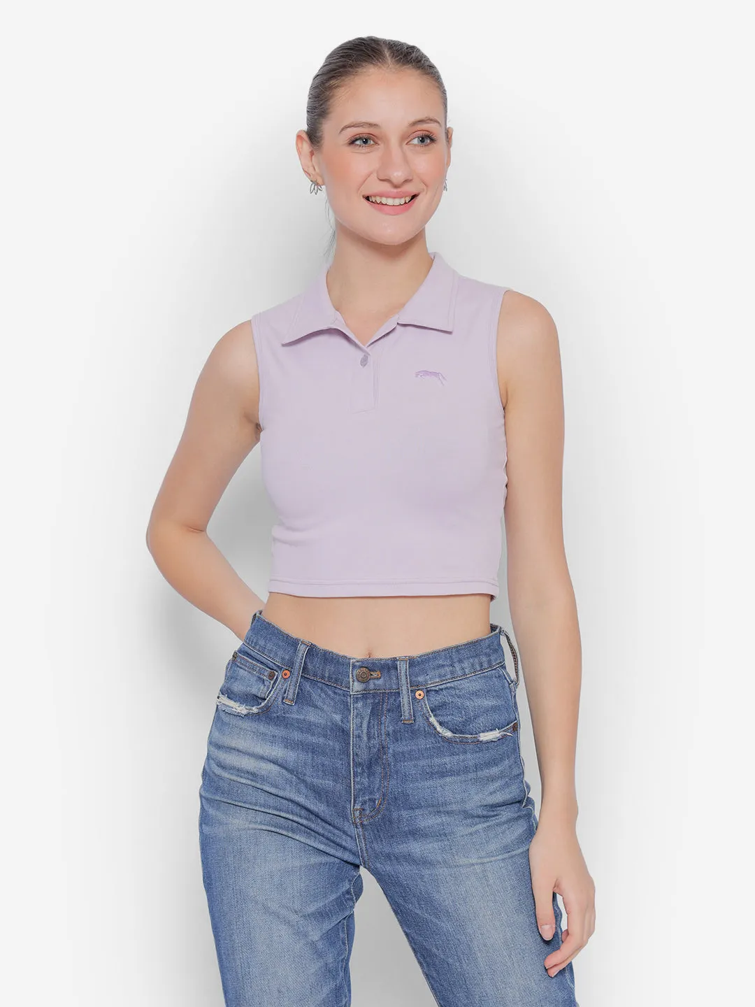 JUMP USA Pure Cotton Sleeveless Polo Crop Top