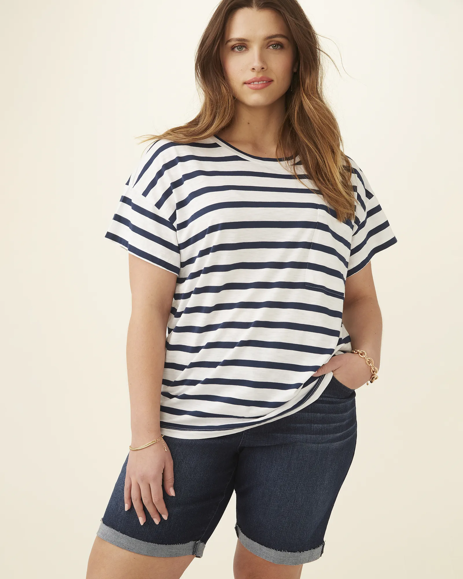 Kendra Striped Nautical Tee | White / Navy