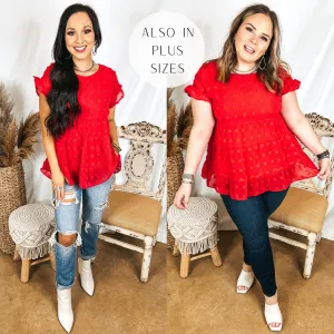 Last Chance Size Small | Such A Delight Tiered Swiss Dot Top with Ruffle Cap Sleeves in Red