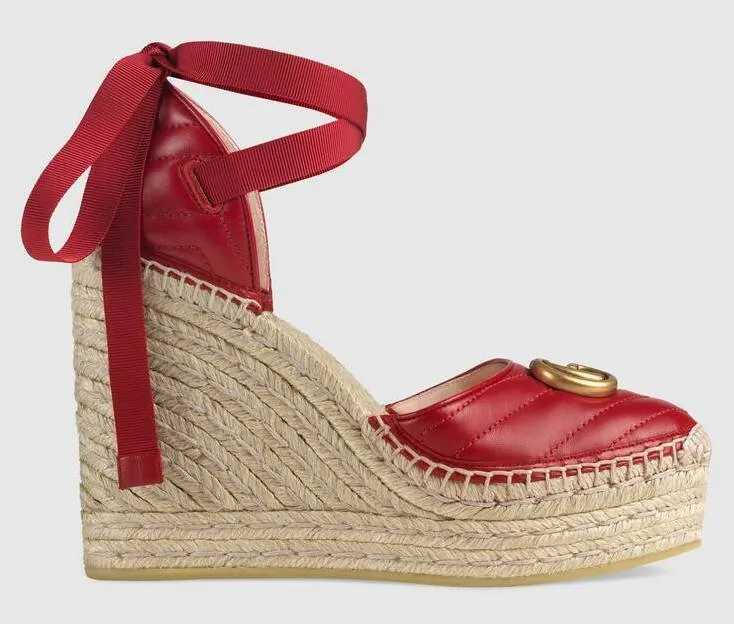 Leather Platform Espadrilles, Red