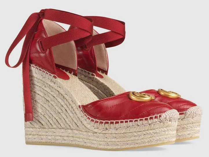 Leather Platform Espadrilles, Red