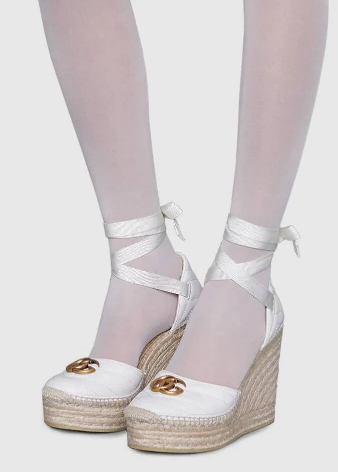 Leather Platform Espadrilles, White