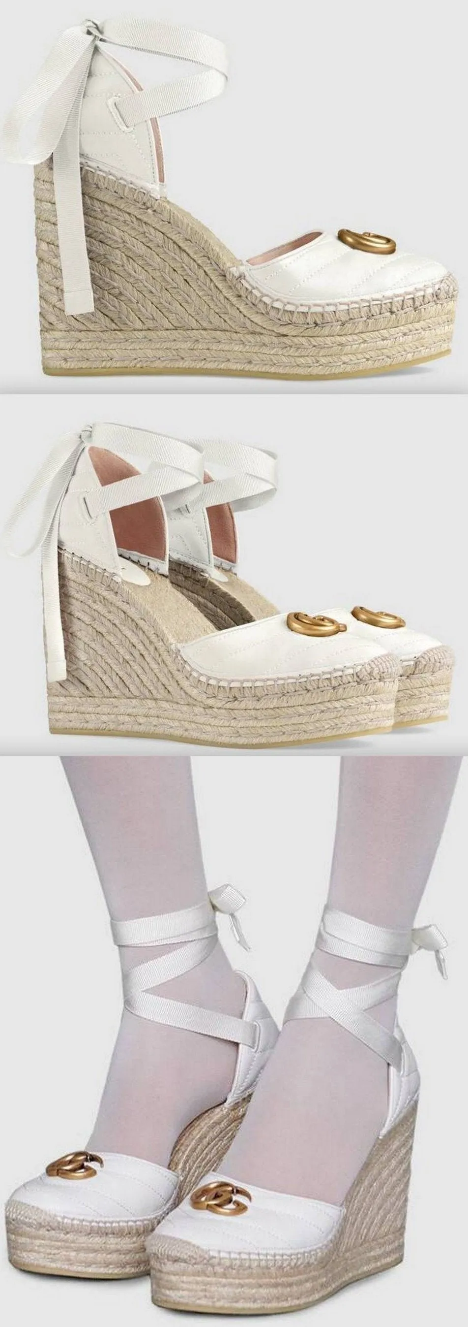 Leather Platform Espadrilles, White