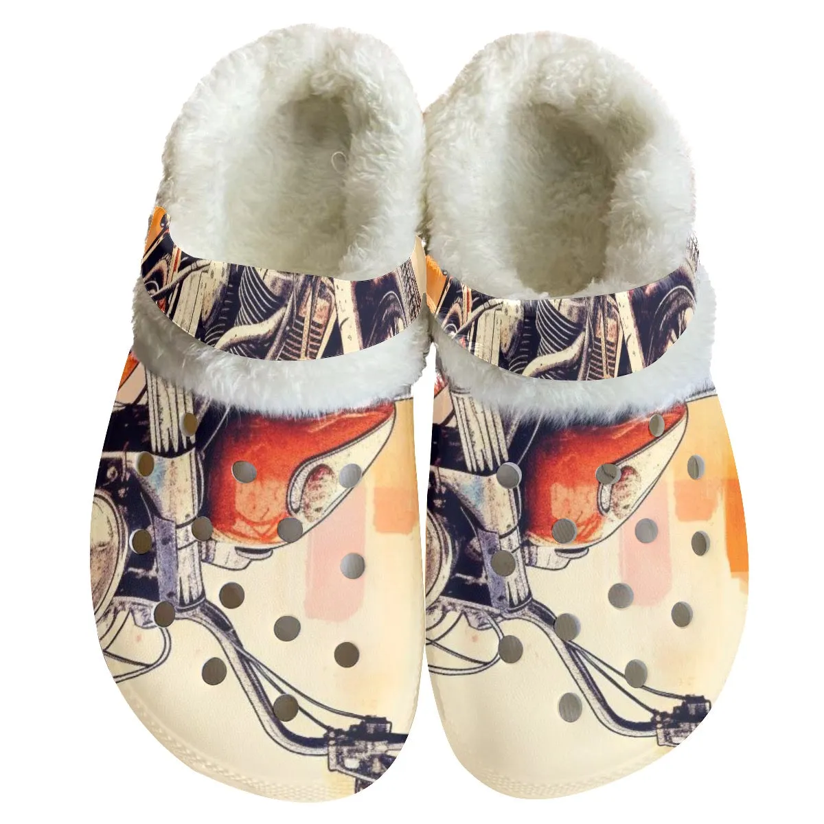 MC #9 Men's Classic Clogs with Fleece, motorcycle print