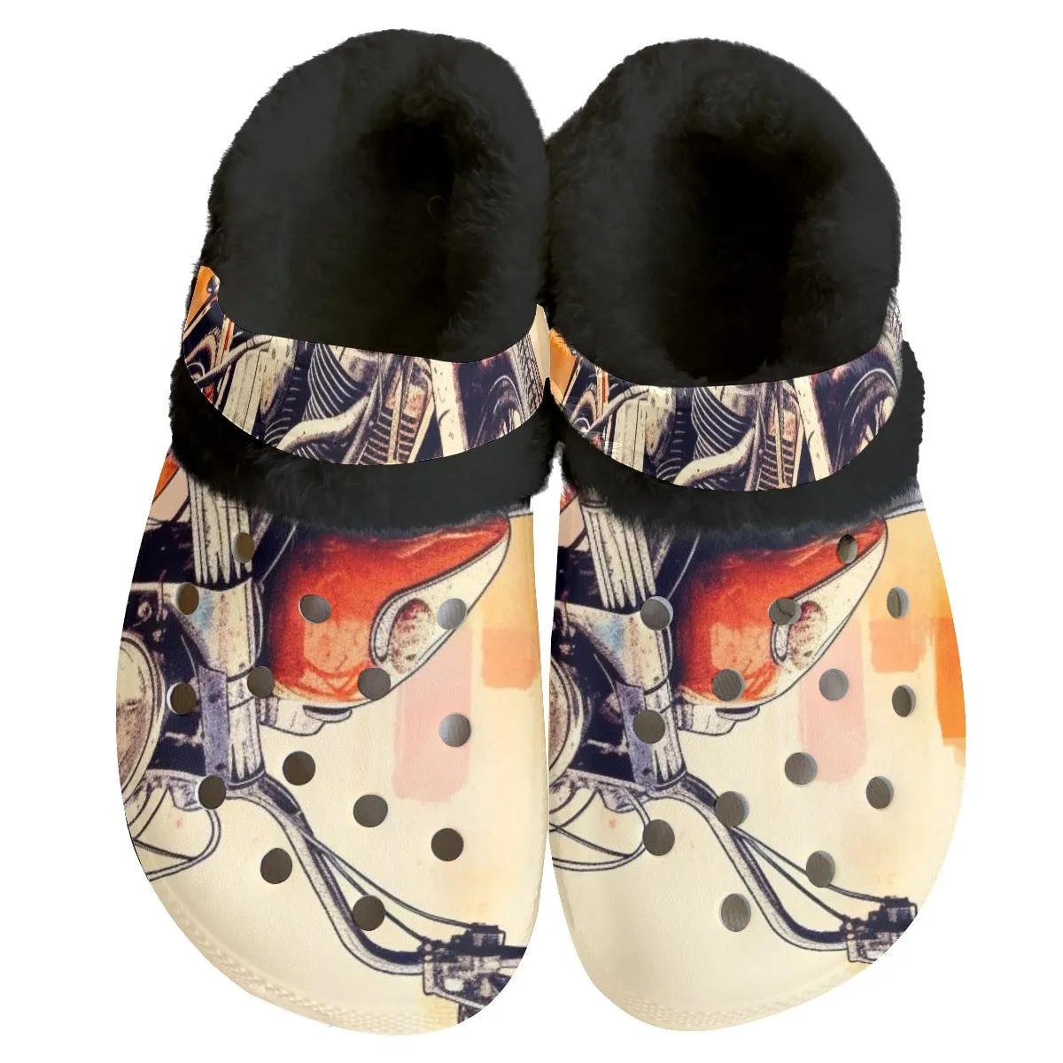 MC #9 Men's Classic Clogs with Fleece, motorcycle print