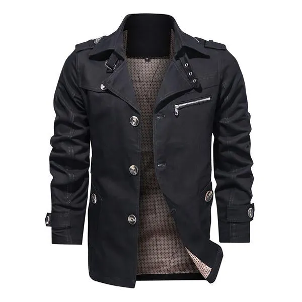 Men's Casual Cotton Lapel Mid Length Jacket 70010867M