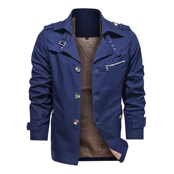 Men's Casual Cotton Lapel Mid Length Jacket 70010867M