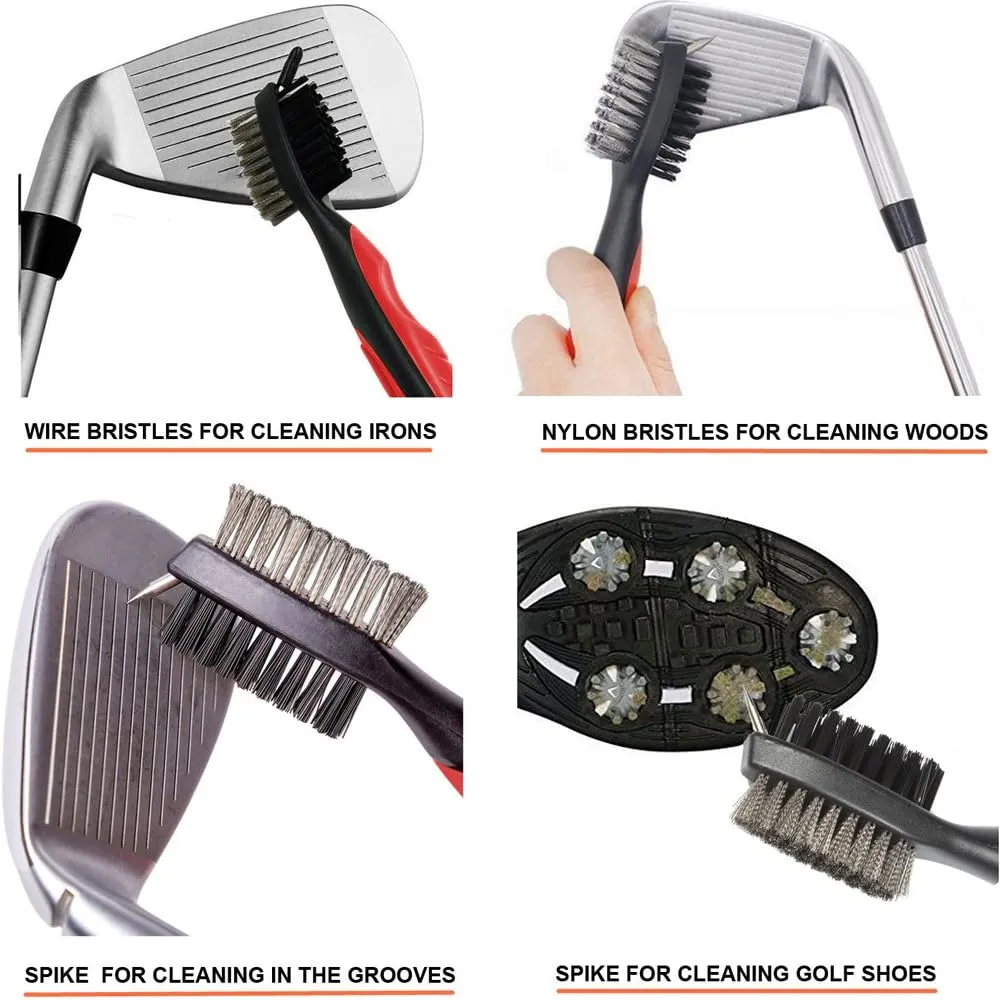 New Golf Club Brush and Groove Cleaner Brush Brushes in 3 for Golf Shoes/Golf Club/Golf/Golf Groove, Attach 2 feet Retractable Zip-line Aluminum Carabiner Ours is Orange/Grey