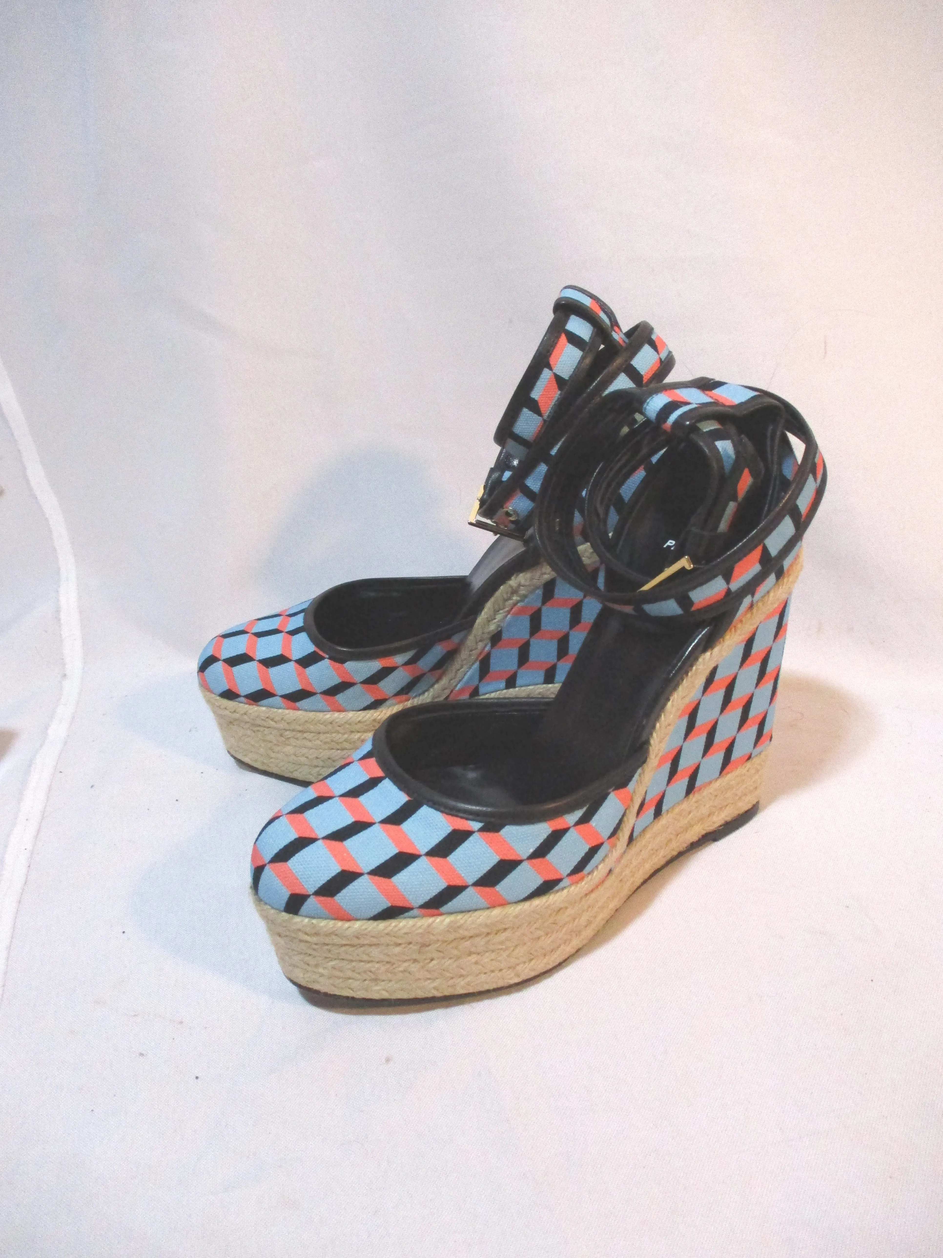 NEW PIERRE HARDY Cotton Cube WEDGE HEEL Shoe 37 Espadrille BLUE