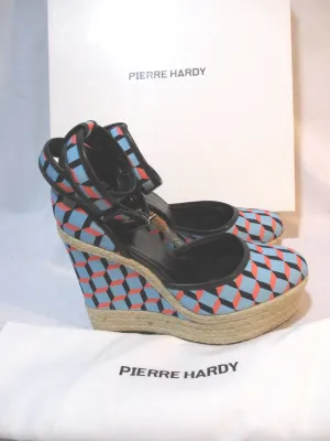 NEW PIERRE HARDY Cotton Cube WEDGE HEEL Shoe 37 Espadrille BLUE