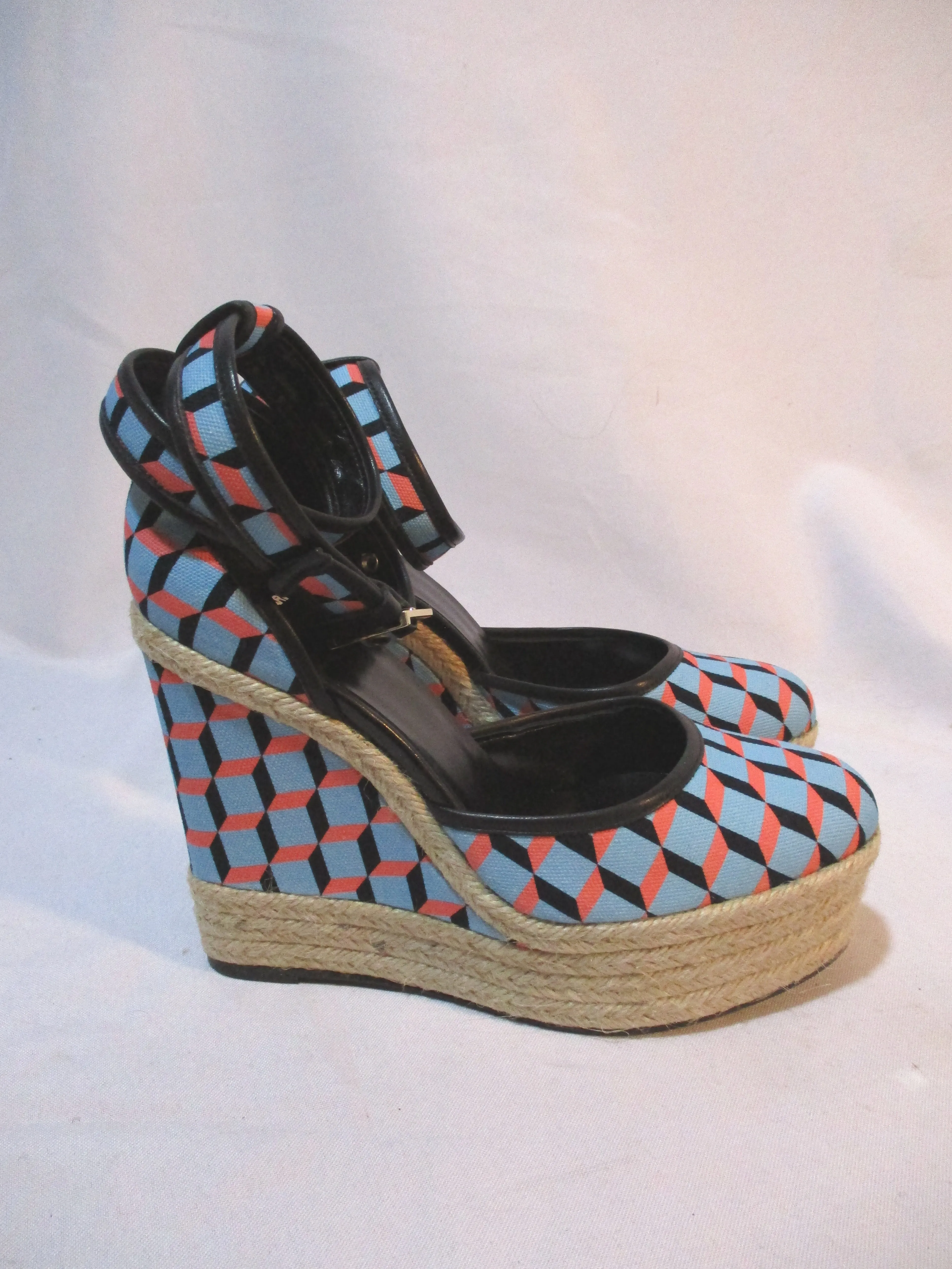 NEW PIERRE HARDY Cotton Cube WEDGE HEEL Shoe 37 Espadrille BLUE