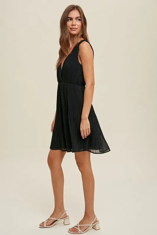 Pleated Mini Dress - Black