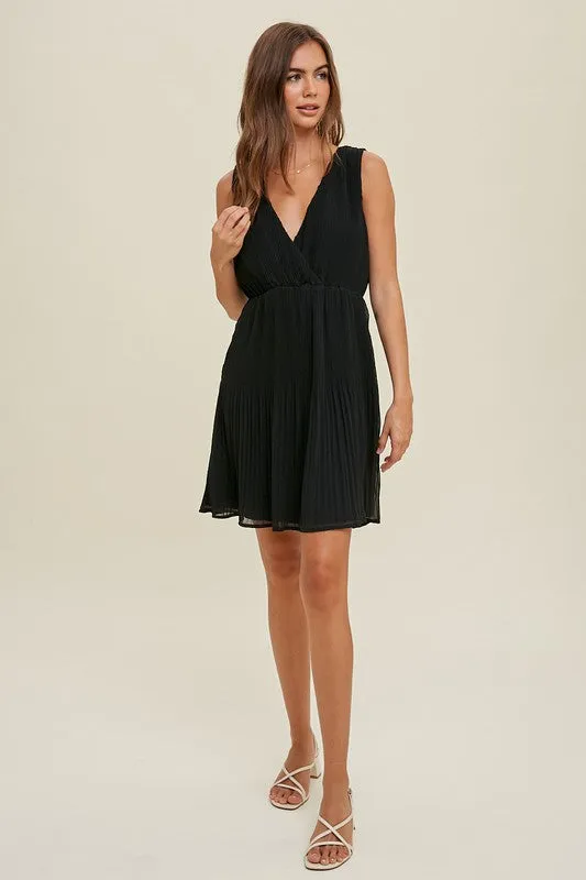 Pleated Mini Dress - Black