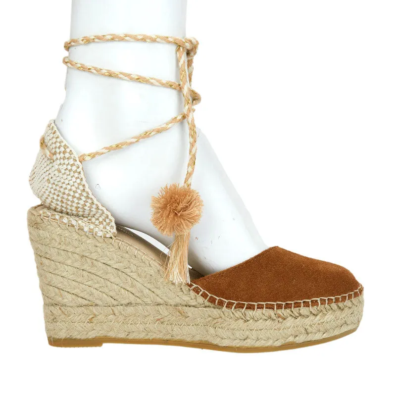 Pompom Esdaparille Wedge - Tan - SAMPLE SIZE 37