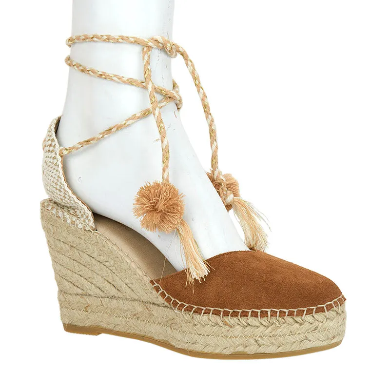 Pompom Esdaparille Wedge - Tan - SAMPLE SIZE 37