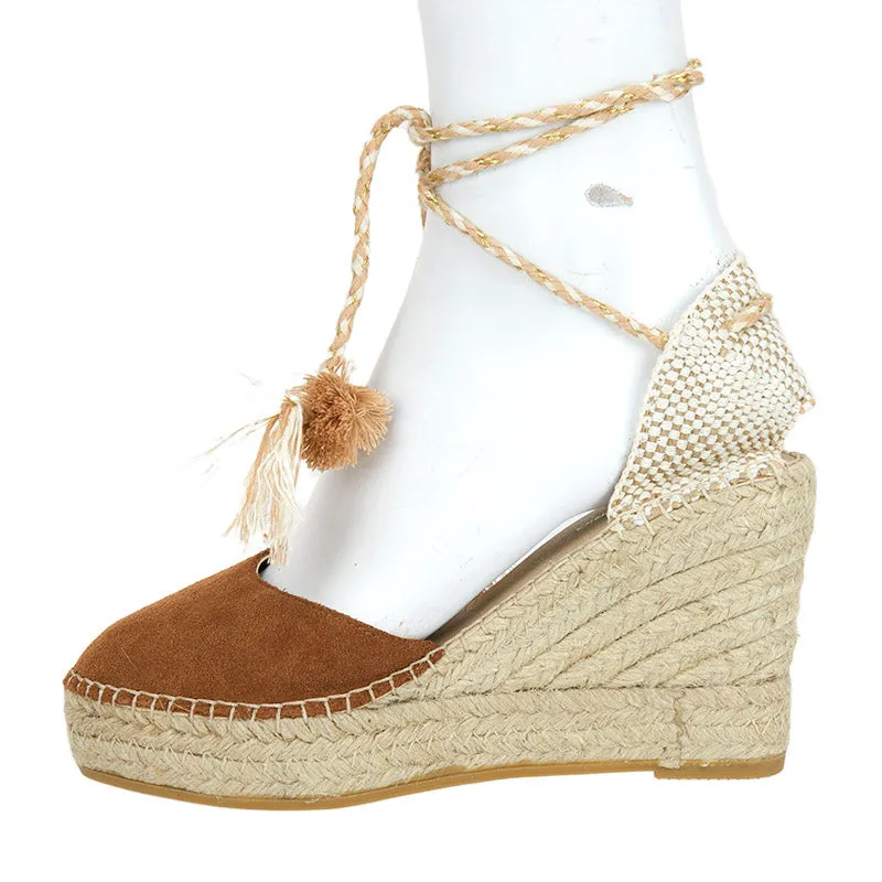 Pompom Esdaparille Wedge - Tan - SAMPLE SIZE 37