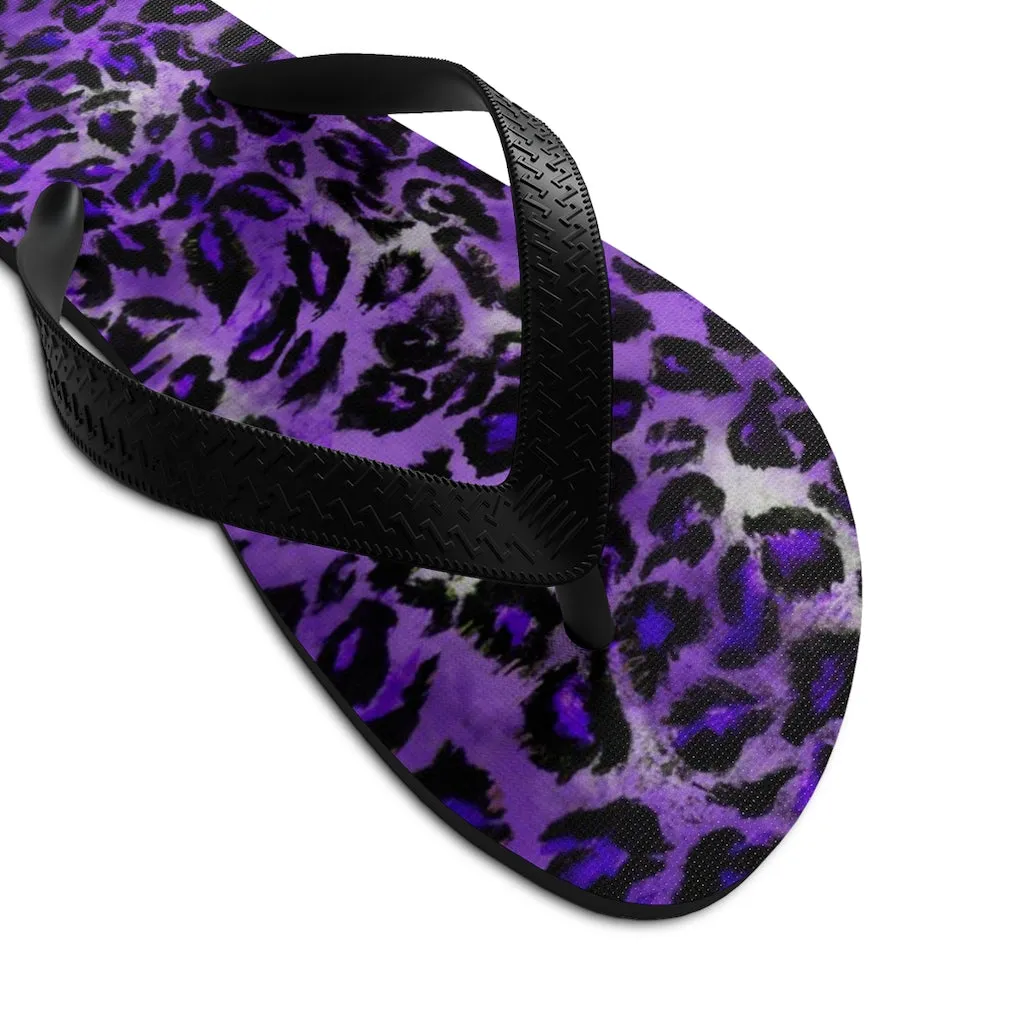 Purple Leopard Print Flip-Flops, Animal Print Unisex Sandals For Men & Women- Made in USA