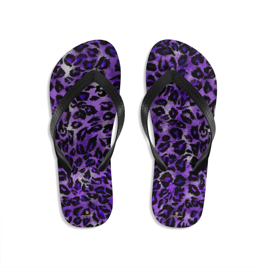 Purple Leopard Print Flip-Flops, Animal Print Unisex Sandals For Men & Women- Made in USA