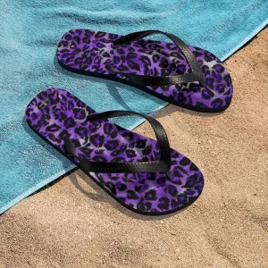 Purple Leopard Print Flip-Flops, Animal Print Unisex Sandals For Men & Women- Made in USA