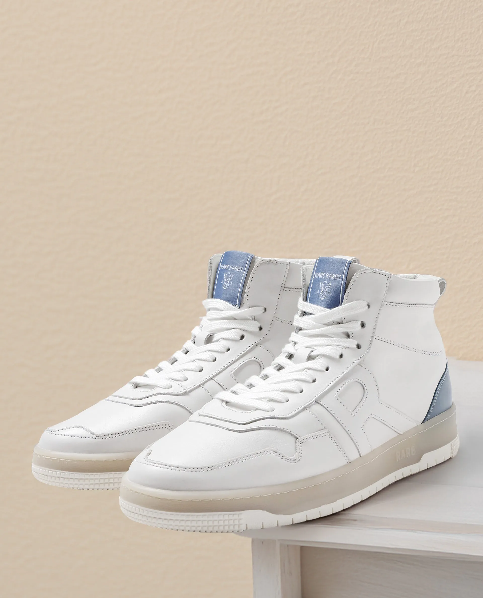 Rare Rabbit Men's Nebula High White Leather Lace-Up High-Top Sneaker Shoes