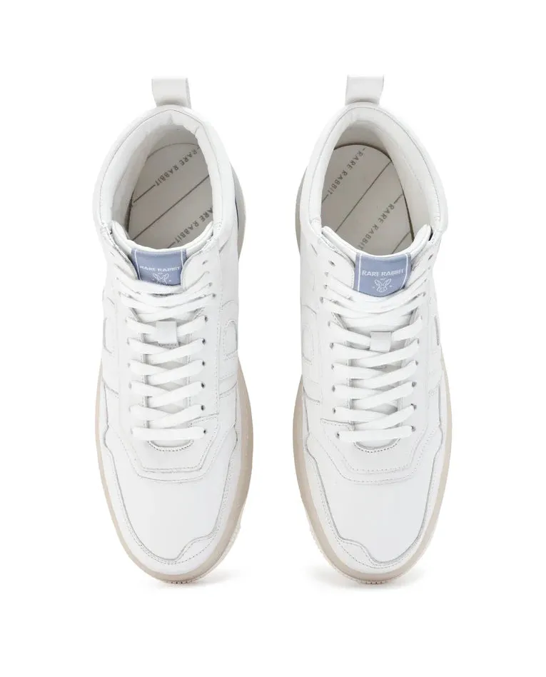 Rare Rabbit Men's Nebula High White Leather Lace-Up High-Top Sneaker Shoes