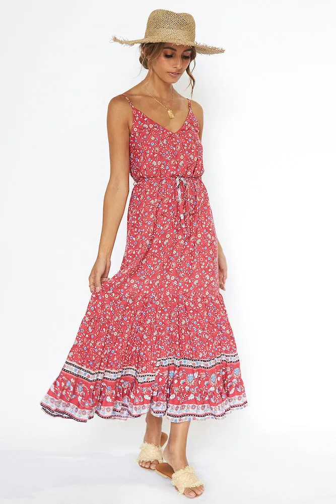 Red Petal Maxi Dress Red