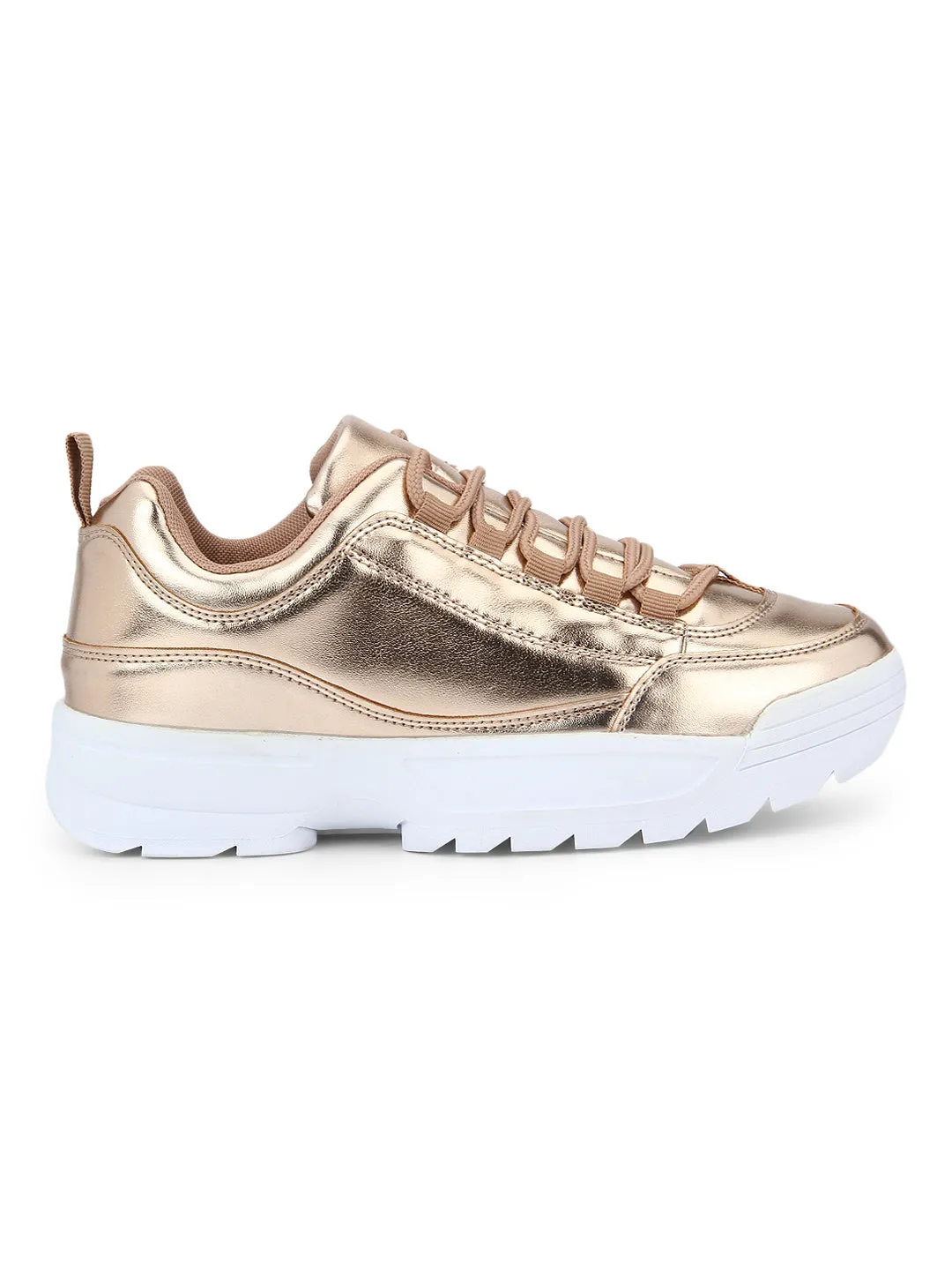 Rose Gold Cleated Bottom Lace-Up Sneakers