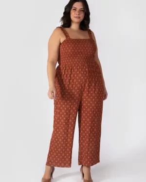 Salem Smocked Body Jumpsuit | Terracotta / Ivory