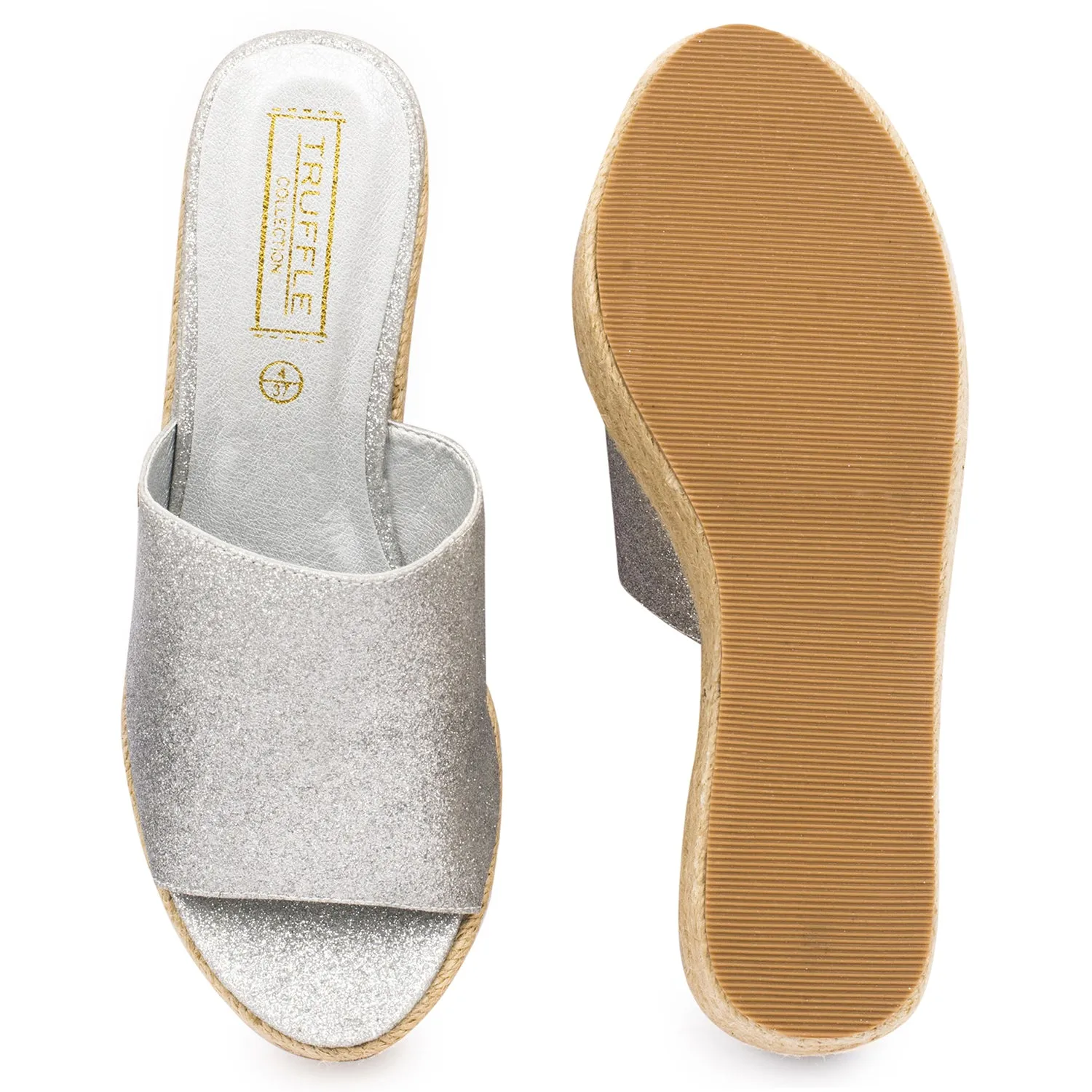 Silver Flat Espadrille Wedges